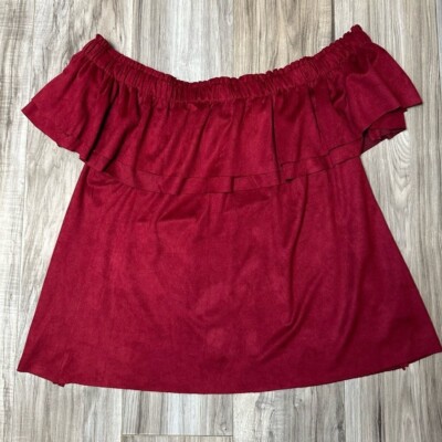 Young Fabulous & Broke Off the Shoulder Wine Colored Faux Suede Blouse Size M