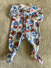 Childrens Place Boys White Blue Penguin Fleece Long Sleeve Pajamas 3-6 Months