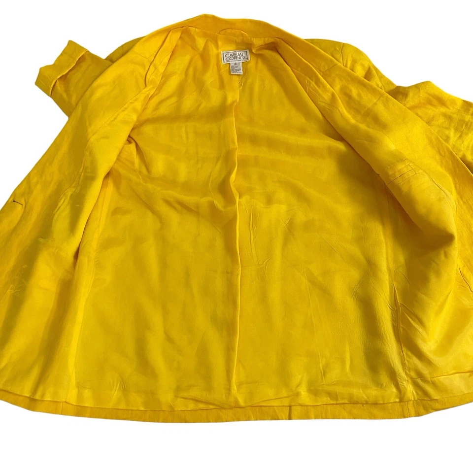 Blazer Esquinero Informal Mujer 6 Amarillo Lino Chaqueta Trabajo Básico Oficina Cápsula Foto 4 de 4