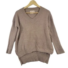 Ambiance Furry Super Soft Knit Sweater Beige V-Neck Womens Size Small 
