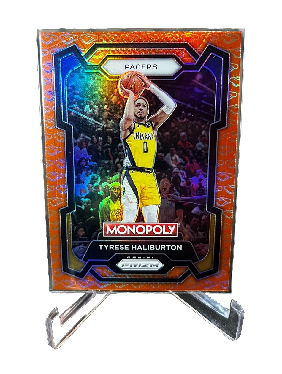 2023-24 PANINI PRIZM MONOPOLY ORANGE HANDSHAKE DEAL TYRESE HALIBURTON SSP #34 