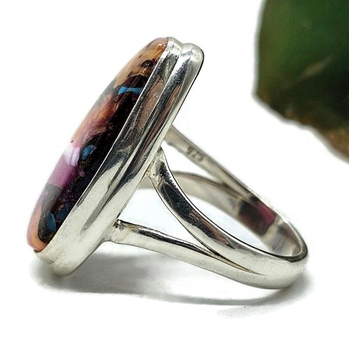 Oyster Turquoise & Pink Opal Ring, Size Q, Sterling Silver, Copper Turquoise - Picture 6 of 7