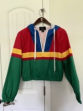 Rf Red Fox Y2k Colorblock Windbreaker Large Hooded Pockets Short Length