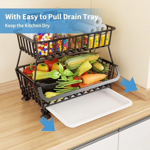 STORAGE STACKING WIRE BASKET STACKABLE SHELVES VEGETABLE FOOD KITCHEN RACK WHEEL - Picture 15 of 43
