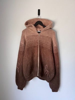 John Elliott Gradient Mohair Full Zip Sweatshirt - Size Large - Chocolate Brown
