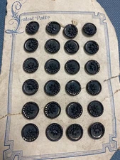 Buttons Metal Victorian Black, Patterned, Earlier Wire Back On Card/ Beautiful