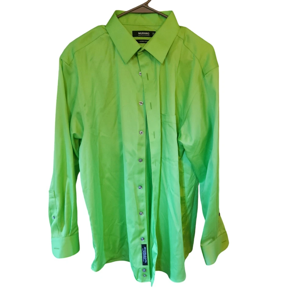 Camisa de manga larga de algodón líquido con botones verde lima de Murano para hombre talla 16,5/33 Foto 2 de 4