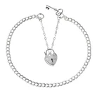 STERLING SILVER CHARM BRACELET DOUBLE CURB CHAIN LADIES HEART PADLOCK KEY BOX