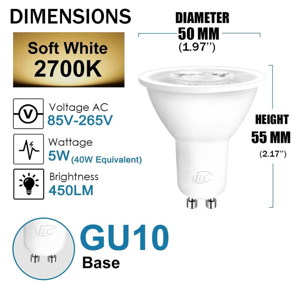 GU10 LED Light Bulb 40 Watt Equivalent Color Changing 12 Colors 5W Dimmable W... - Image 3 of 4