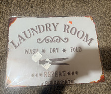 Laundry Room Wash Dry Fold Metal Wall Sign, Farmhouse Distressed Hanging Plaque.