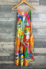 Farm Rio Midi Dress Size Small Bright Tropical Picnic Funky Belt Summer Holiday