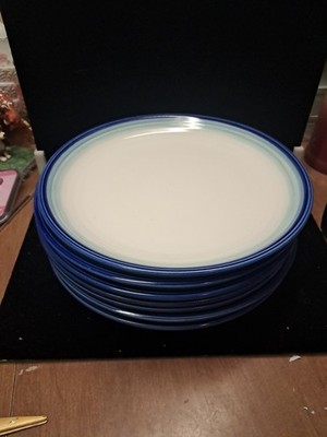 8 Sango Avalon Aqua Dinner Plates 11.5'' Euc Euc+ Blue Bands Bin Aaa