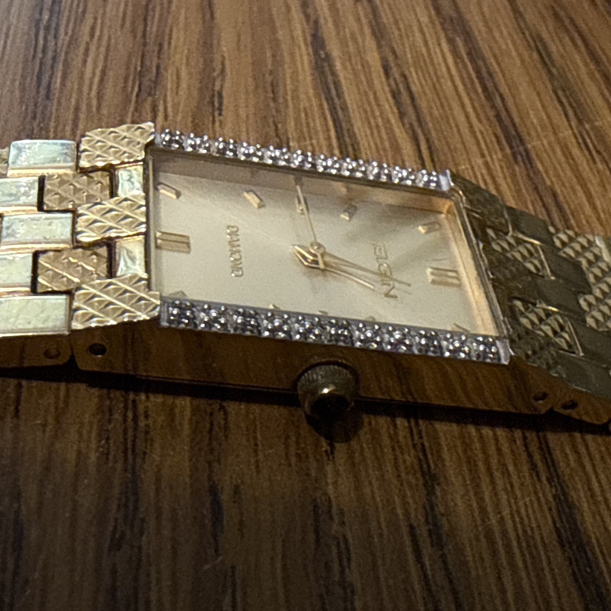 Elgin Real Diamonds Watch For 8” Wrist Gold Tone - Under Side Is