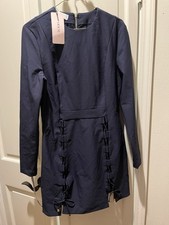 House Of CB London Navy Long Sleeve Dress with Ribbon Details
