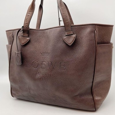 LOEWE Heritage Tote Bag Handbag Women Large 36cm Leather Brown Authentic