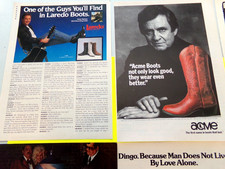 2 Acme & Laredo Boots Ads Johnny Cash and Steve Wariner Country Singers