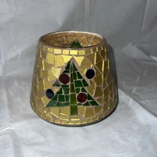 Home Interiors Mosaic Christmas Tree Candle Holder Vintage
