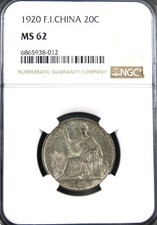Produktbild - INDOCHINA 20 Rappen, 1920, KM 15 ohne Münzzeichen oder Feingehalt NGC MS62.