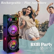 Dual 12" Portable Bluetooth PA Speaker System w/Party Lights AUX/TF/FM/USB 2800W