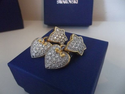 Vintage Retro signierte Swarovski goldfarbene Kristall Ohrclips