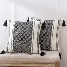 20x20 Boho Pillow Covers Set of 2 Black Tassel Decorative Throw Farmhouse Modern