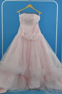 Women's Wedding Dress Baby Pink Strapless Princess Style Boned Bodice Size 10
