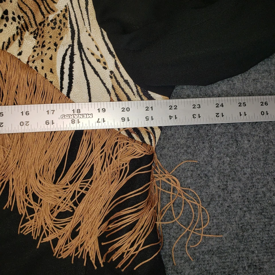 Vintage Cache Blazer Womens Medium Black Animal Print Fringed Open Front - Image 4 of 4