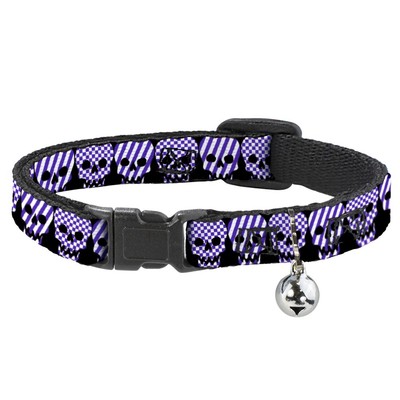 Cat Collar Breakaway with Bell Checker & Stripe Skulls Black/White/P (US IMPORT)