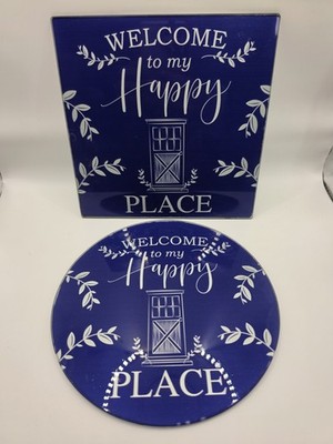 Cooking Concepts Cutting Board Set 2 Piece Glass Round Square Welcome Happy Plac
