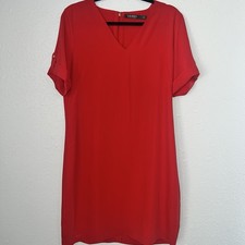 Lauren Ralph Lauren Womens Red V Neck Roll Tab-sleeve Shift Dress House Harriers