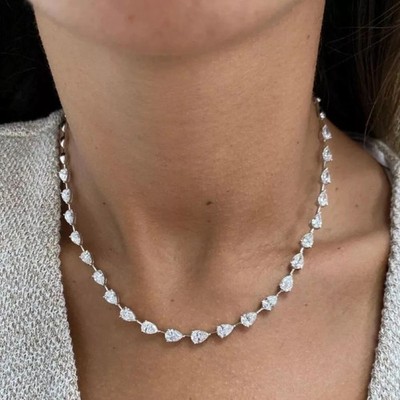 Damen-Tennishalskette 11 kt Birnenschliff Lab Created Diamant 14 kt Weißgold vergoldet