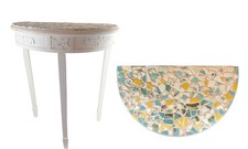 Vtg Broken China Mosaic Demi Lune Half Round Console Accent Table 24 x 14 x 28"