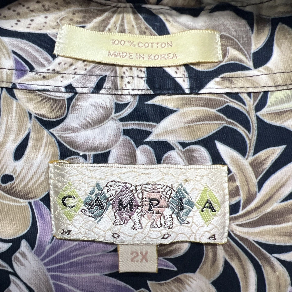 Campia Moda Hawaiian Shirt Mens 2XL Leaf Motif Purple Navy Blue Tropical - Image 3 of 4