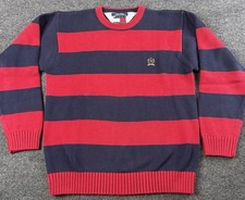 Tommy Hilfiger Striped Chunky Rugby Crew Neck Men  s Y2K Red Sweater L