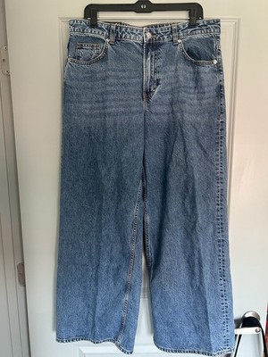 H&M Divided Women's Blue Wide-Leg Denim Jeans 5-Pocket Button Closure, 12