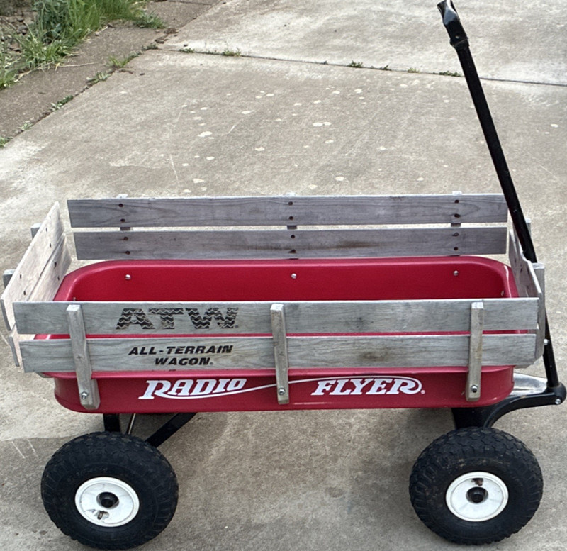 Radio Flyer ATW All-Terrain Wagon Red Wood Sides Ergonomic Handle Rubber Wheels