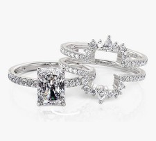 2PC Engagement Ring Set, Sterling Silver, CZ, Geometric Halo Design, Size 9