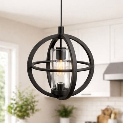 Modern Black Globe Pendant Light with Clear Glass Shade Kitchen Island Fixture
