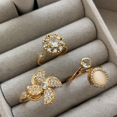 Fidget Ring Konvolut Pack - Windmühle, Kunstdiamant Blume, Katzenauge Spinner Ringe