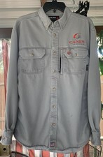 Ariat FR Size L Button Down Vented Work Shirt Flame Resistant Silver Gray READ