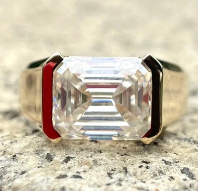 Rare 11.50 Ct Emerald Cut Certified White Diamond Solitaire Ring In 925 silver