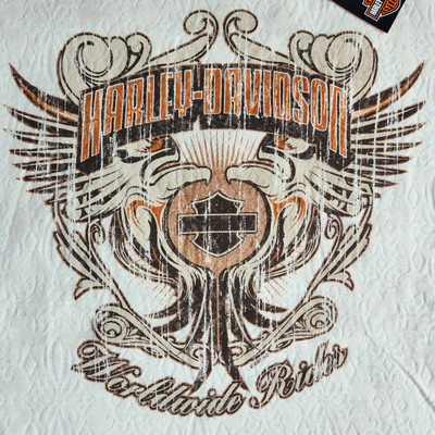 Harley Davidson Motorcycles Y2K 2000s Women's S, M Beige Graphic T-Shirt Biker