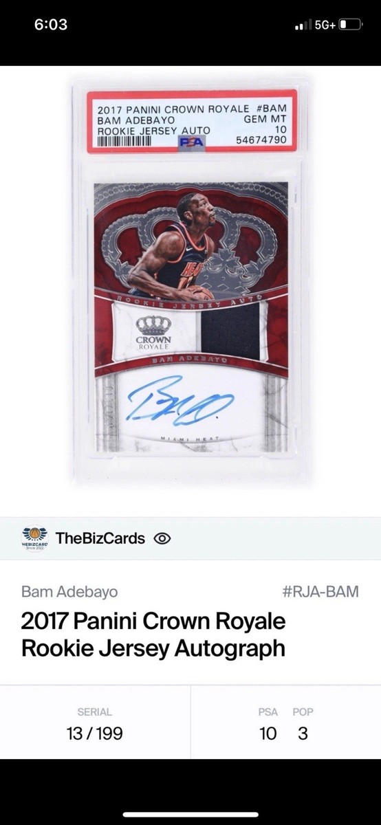 2017-18 Panini Crown Royale - Rookie Jersey Autograph Bam Adebayo 