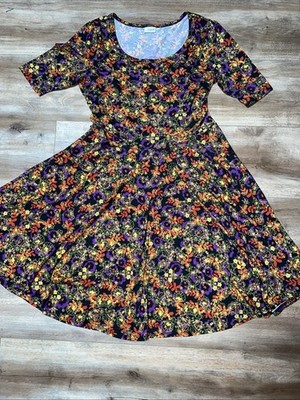 Lularoe Nicole Dress Black Yellow Pansy Paisley Floral 2XL 22/24 20 2X   NWOT
