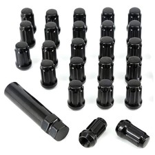 Black M12x1.50 Spline Lug Nut with Key - Closed End Spline - Set of 20