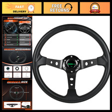 13.8 Racing Steering Wheel - Vinyl Leather Deep Dish Black For Enhanced Contr