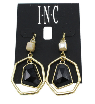 New Gold Drop Earrings with Jet Black Stones by I-N-C #E1246A