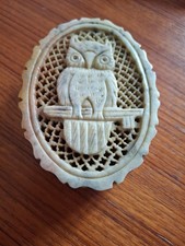 Boite à Grillons Décor De Hibou ,chouette En Pierre stéatite 