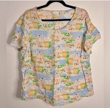 Cynthia Rowley 100% Linen Greek Island Nautical Vacation Top 1X Short Sleeve