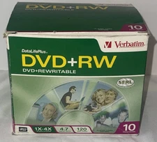 10 Verbatim DVD+RW 4.7gb Rewritable Jewel Cases Media 94839 Data Life Plus DVD